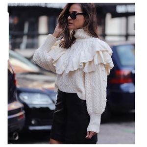 Zara ruffled cable knit sweater